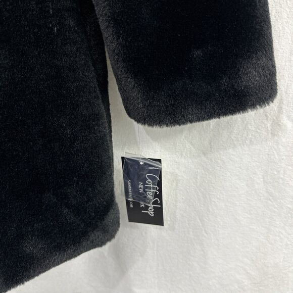 Coffee Shop Black Faux Fur Coat Womens Size M Cozy Pockets Classic Fancy - Picture 11 of 14